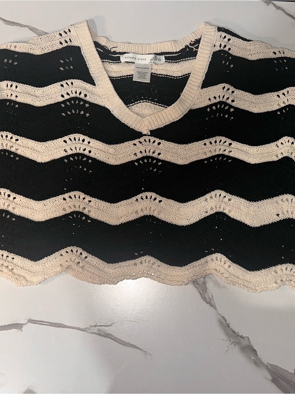 Altar'd State Black & Cream Striped V-Neck Sweater